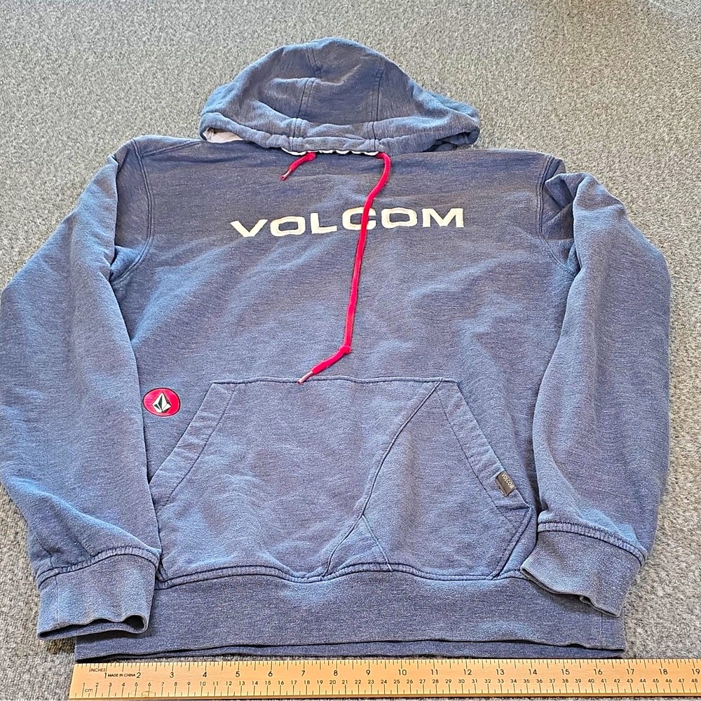 Volcom Hoodie Men's S Blue Pullover Fleece Logo Kangaroo Pocket Drawstring